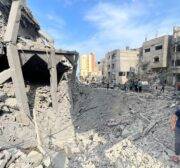 Al-Shati refugee camp bombed in Gaza on October 09, 2023. [Mohammed Asad/Middle East Monitor]