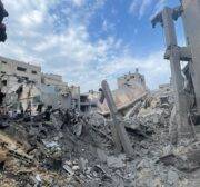 Al-Shati refugee camp bombed in Gaza on October 09, 2023. [Mohammed Asad/Middle East Monitor]