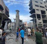 Al-Shati refugee camp bombed in Gaza on October 09, 2023. [Mohammed Asad/Middle East Monitor]