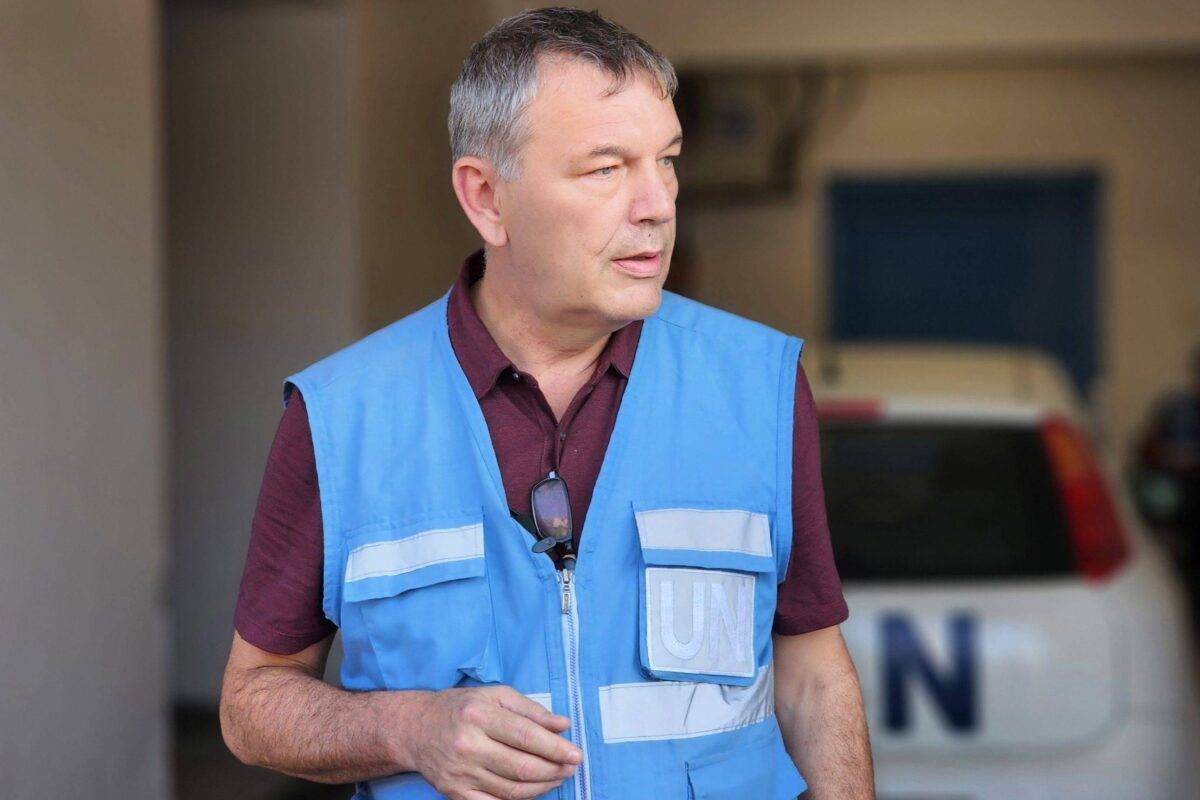 United Nations Relief and Works Agency (UNRWA) Commissioner-General Philippe Lazzarini visits UNRWA building in Rafah, Gaza, makes statements to the press members on November 01, 2023 [Hani Alshaer/Anadolu Agency]