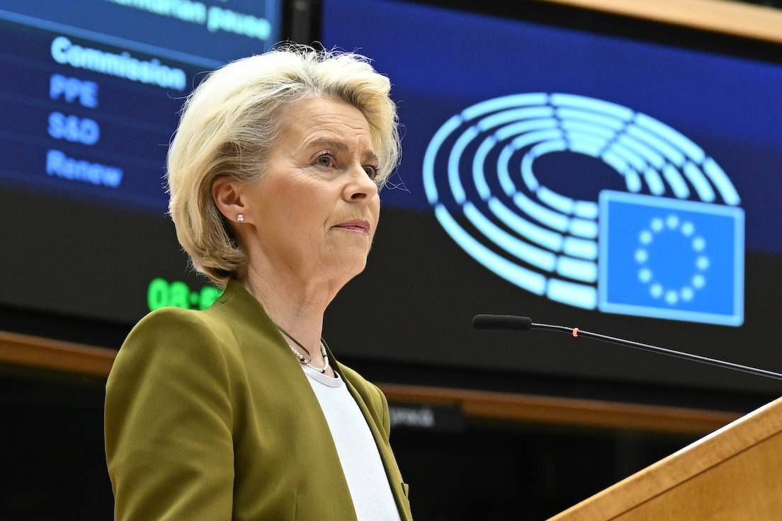 EU Commission President Ursula von der Leyen speaks at session of European Parliament General Assembly in Brussels, Belgium on November 08, 2023 [Dursun Aydemir - Anadolu Agency]