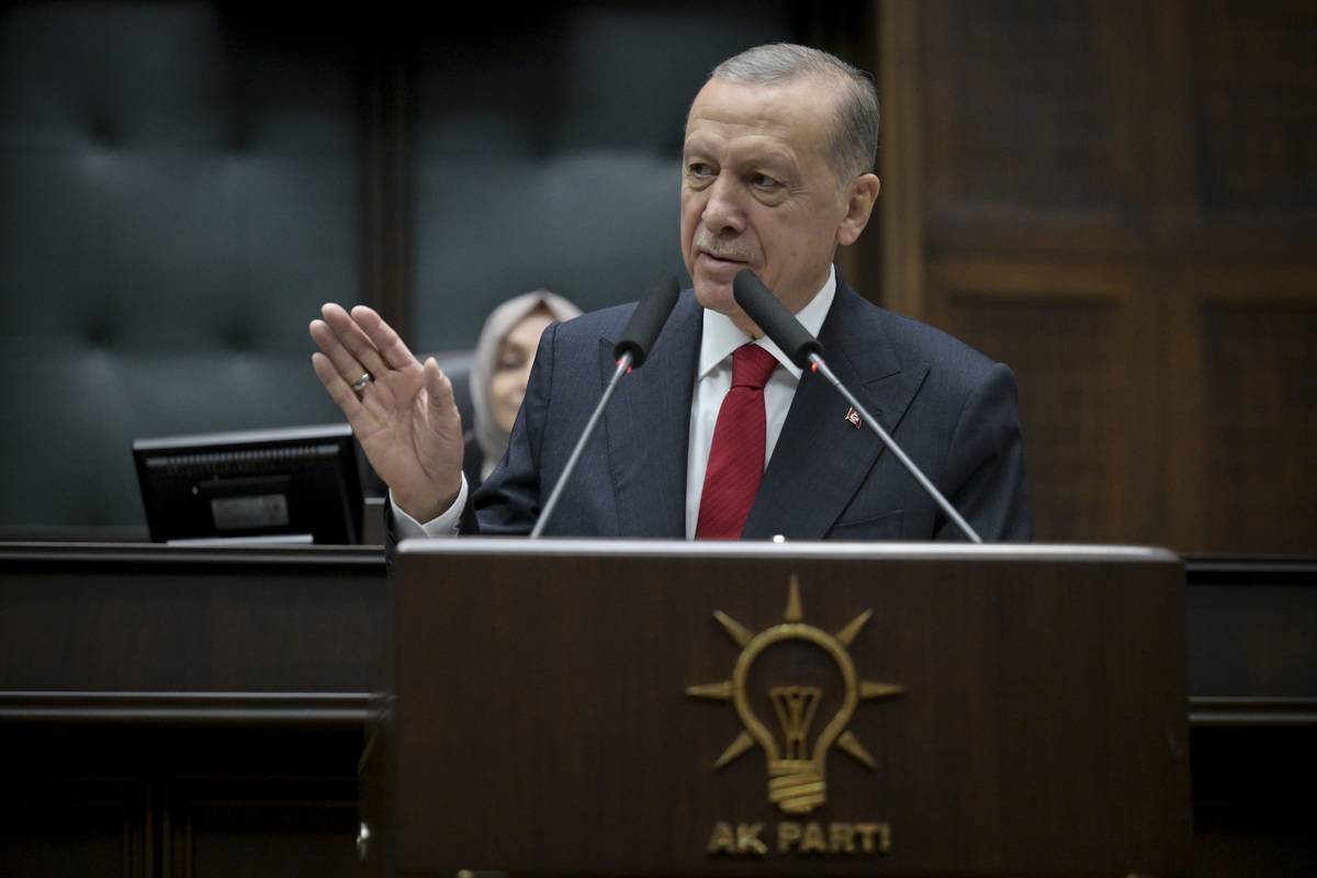 Turkish President and the Leader of the Justice and Development (AK) Party Recep Tayyip Erdogan makes statements as he attends his party's group meeting at the Turkish Grand National Assembly in Ankara, Turkiye on November 15, 2023 [Emin Sansar - Anadolu Agency]