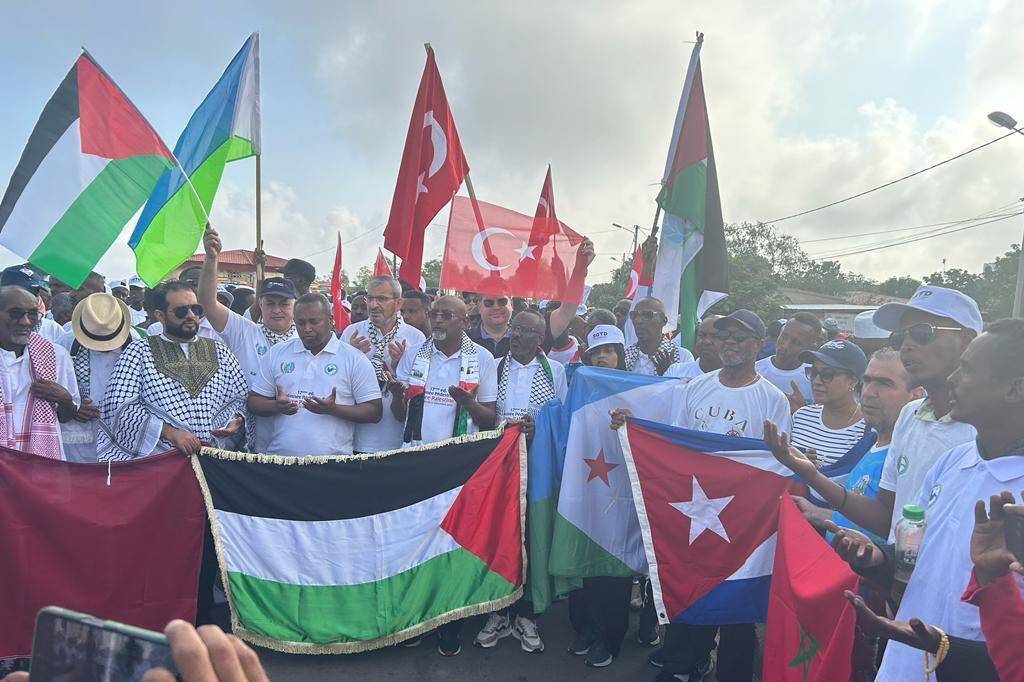 Hundreds of people, including foreign nationals in Djibouti, participated in the African Peace March in solidarity with Palestinians in the Djiboutian city of Arta, on 24 November 2023 [@CibutiBE/X]