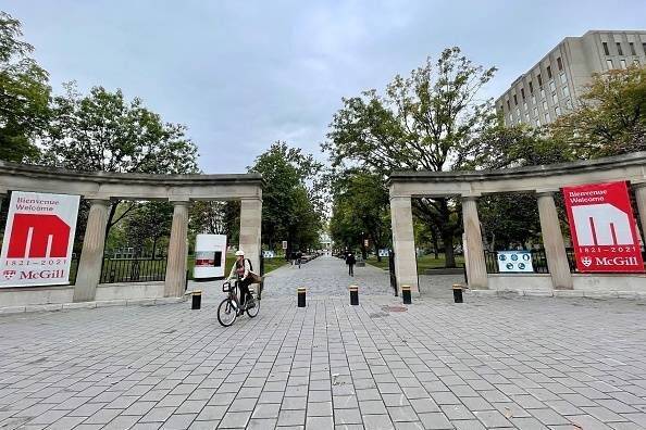 Students at McGill University main campus in Montreal, Quebec, founded in 1821, on October 6, 2021 [DANIEL SLIM/AFP via Getty Images]