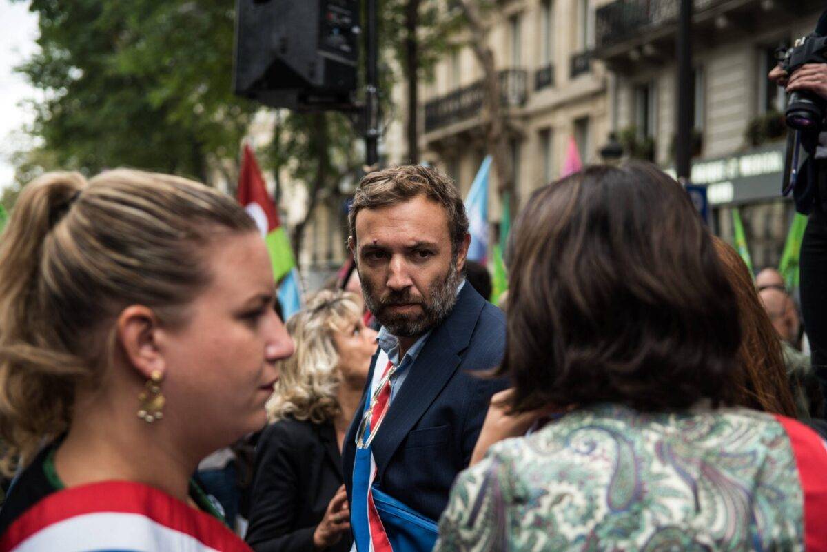 Thomas Portes (C), deputy of La France Insoumise, at the united march against racism and police violence. In Paris, September 23, 2023 [Andrea Savorani Neri/NurPhoto via Getty Images]