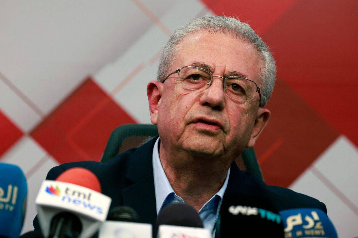 Mustafa Barghouti, leader of the Palestinian National Initiative party, speaks during a press conference about the humanitarian crisis and the political situation in Gaza Strip, in the West Bank city of Ramallah on October 15, 2023 [JAAFAR ASHTIYEH/AFP via Getty Images]
