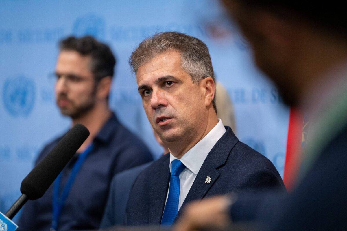 Foreign Affairs Minister of Israel Eli Cohen addresses the press on the situation in the Middle East at the United Nations Headquarters in New York City on October 24, 2023 [David Dee Delgado/Getty Images]
