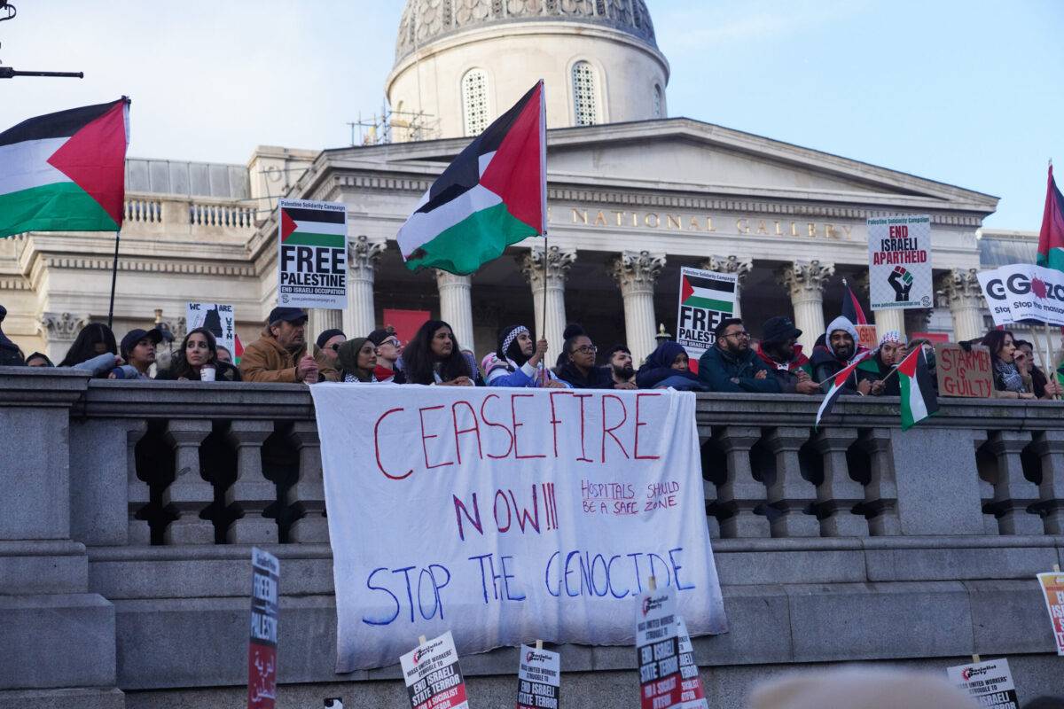 Tens of thousands of pro-Palestine demonstrators gathered in Trafalgar Square demanding an immediate ceasefire of the Israel - Hamas war in London, United Kingdom on 4 November 2023 [Kristian Buus/In Pictures via Getty Images]