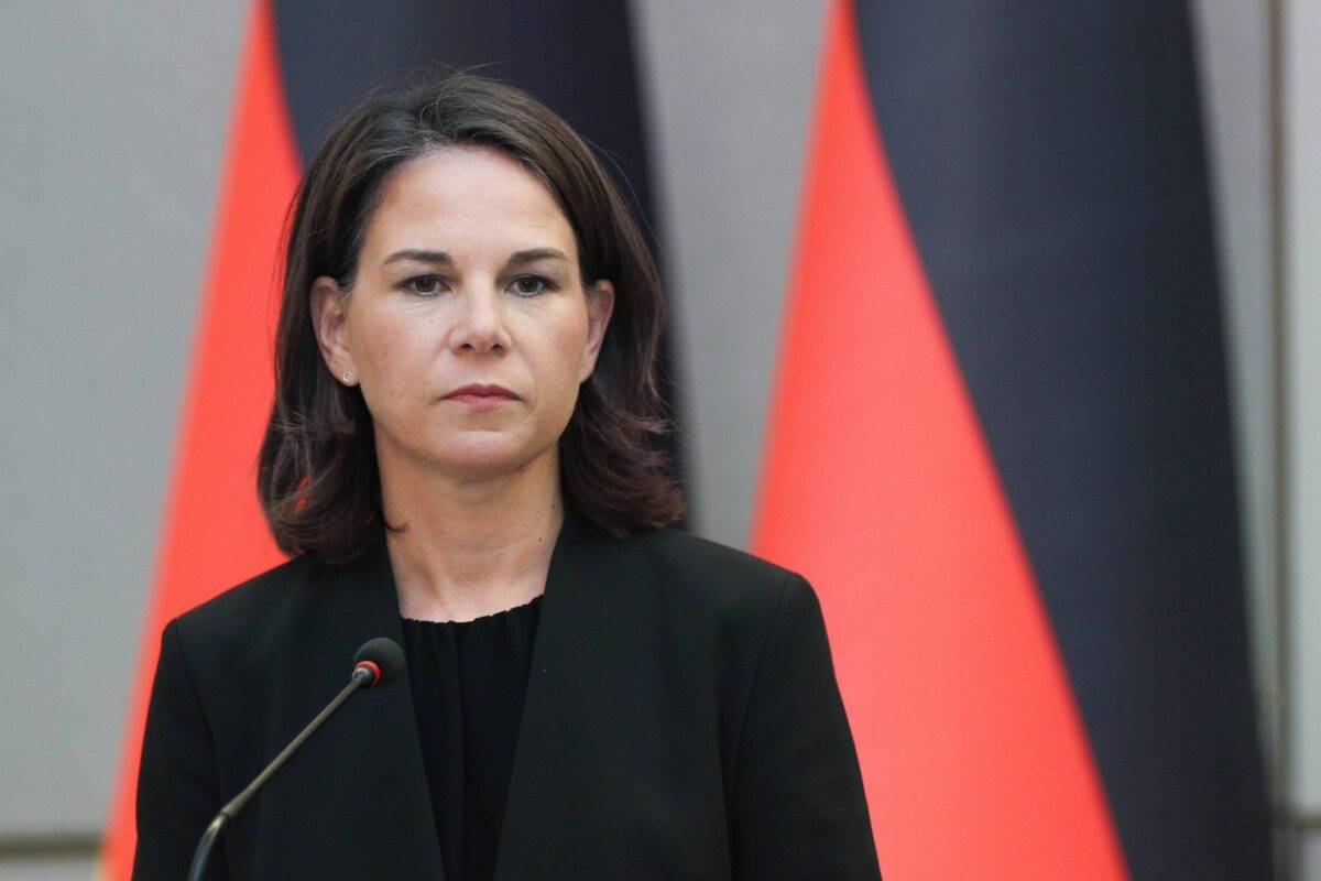 German Foreign Minister Annalena Baerbock listens during press conference on November 4, 2023 in Baku, Azerbaijan [Aziz Karimov/Getty Images]