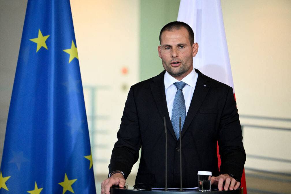 Malta's Prime Minister Robert Abela addresses a joint press conference with the German chancellor following talks at the Chancellery in Berlin on November 28, 2023 [Tobias Schwarz/AFP via Getty Images]