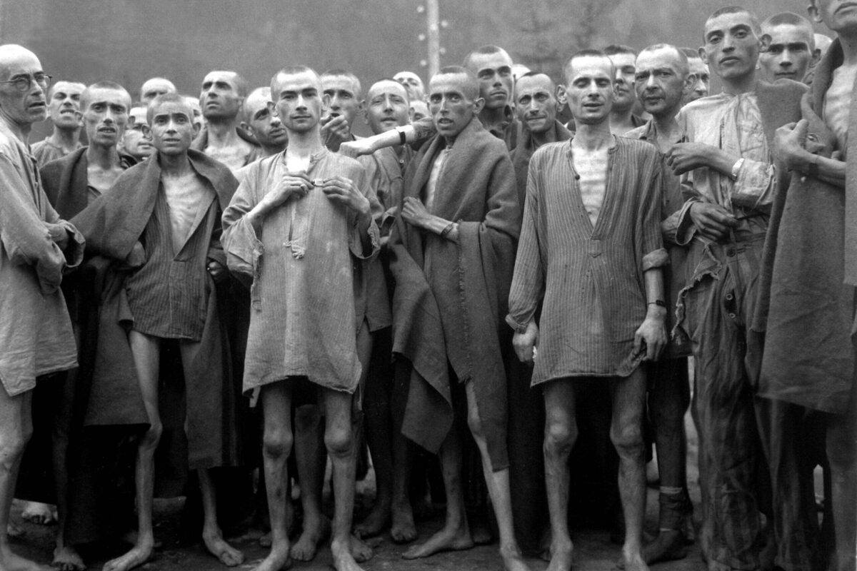Liberated prisoners at Ebensee Concentration Camp.