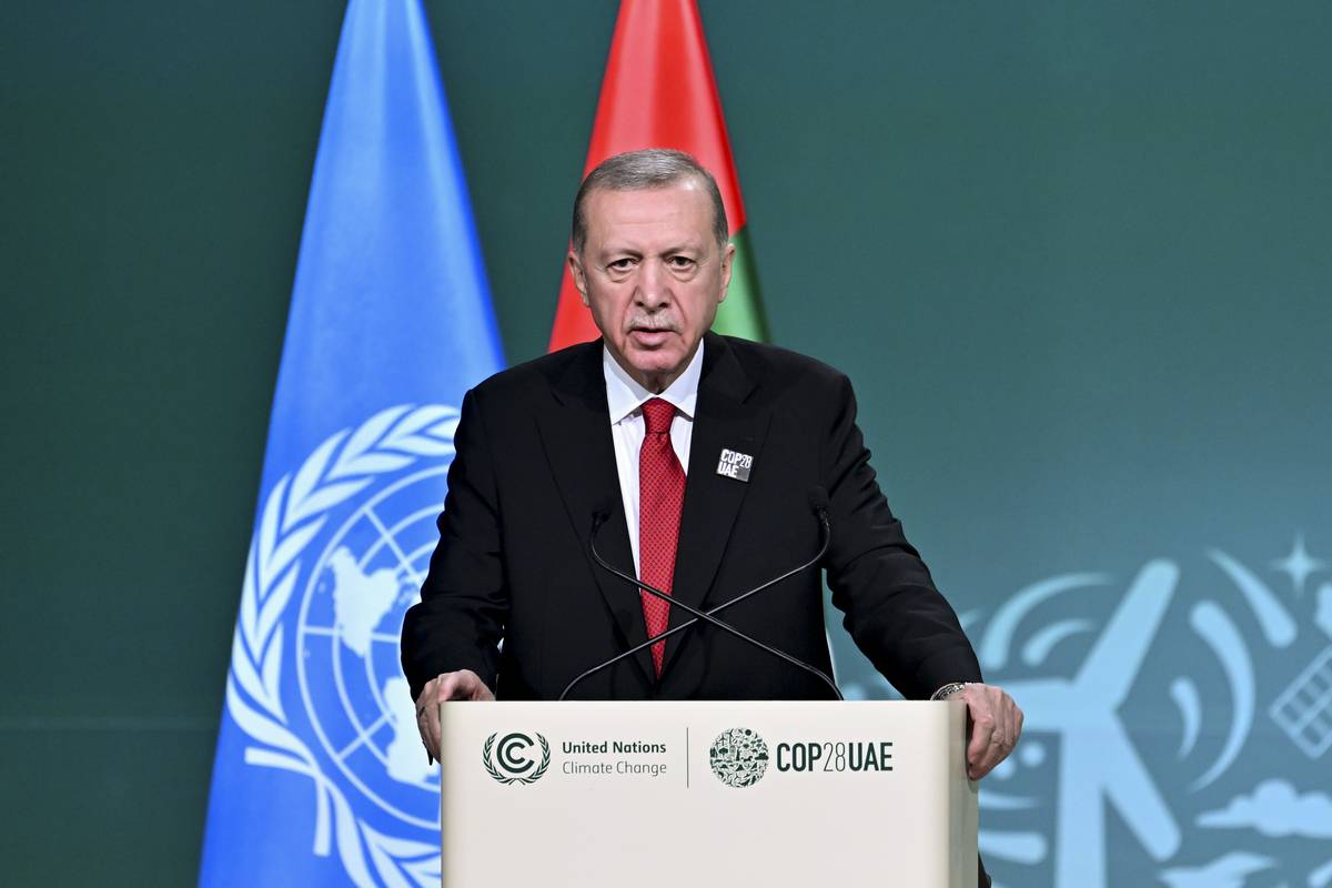 Turkish President Recep Tayyip Erdogan makes a speech as he attends the 28th Conference of the Parties (COP28) to the UN Framework Convention on Climate Change (UNFCCC) in Dubai, United Arab Emirates on December 01, 2023. [Muhammed Selim Korkutata - Anadolu Agency]