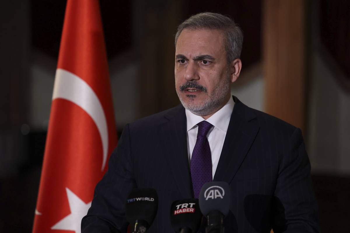 Turkish Foreign Minister Hakan Fidan speaks to the press in Washington D.C, USA on December 9, 2023 [Arda Küçükkaya/Anadolu Agency]