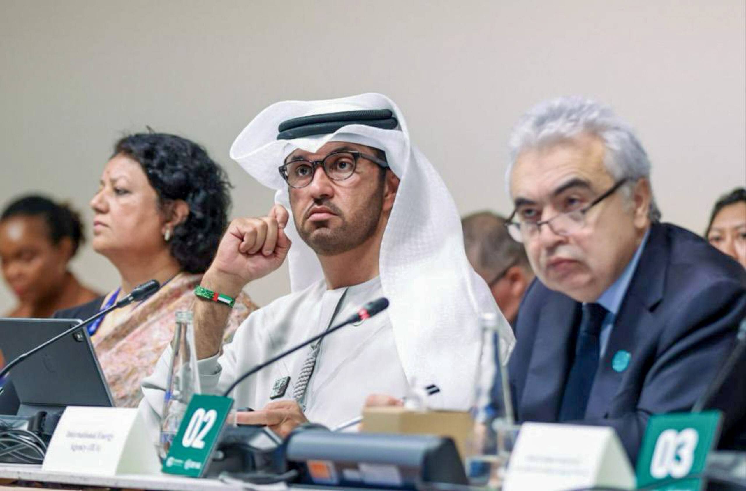 COP28 President Sultan Al Jaber (L) attends during the 28th Conference of the Parties (COP28) to the United Nations Framework Convention on Climate Change (UNFCCC) at Expo City Dubai in Dubai, United Arab Emirates on December 11, 2023 [Waleed Zein - Anadolu Agency]