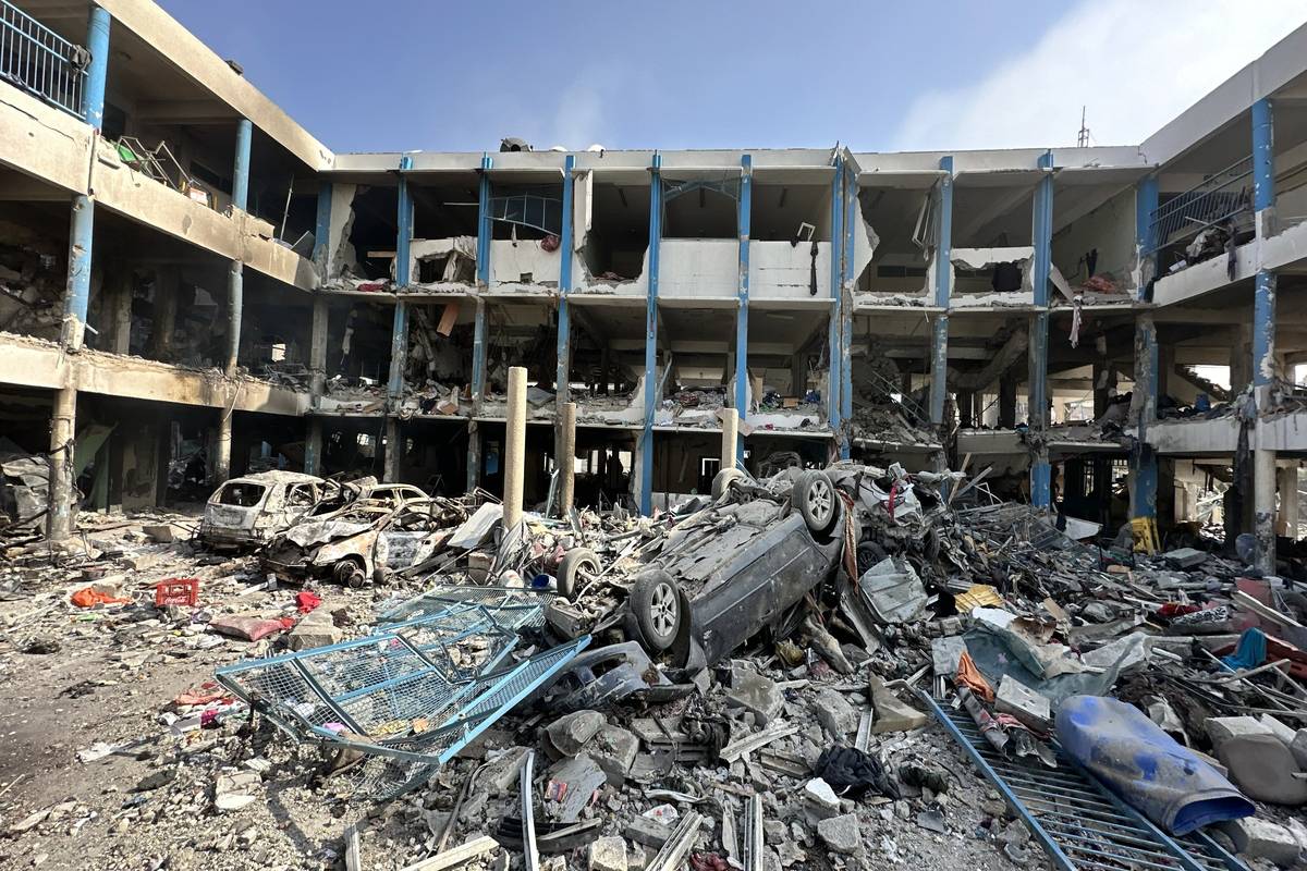 A view of destroyed UNRWA Palestinian School following Israeli attacks hit Jabalia Camp in Jabalia, Gaza on December 12, 2023. [Mahmoud Sabbah - Anadolu Agency]