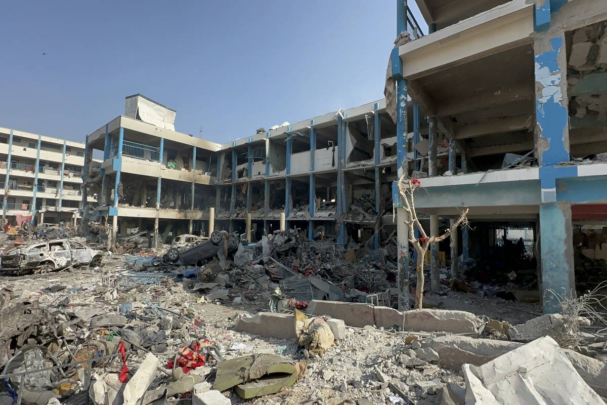 A view of destroyed UNRWA Palestinian School following Israeli attacks hit Jabalia Camp in Jabalia, Gaza on December 12, 2023. [Mahmoud Sabbah - Anadolu Agency]