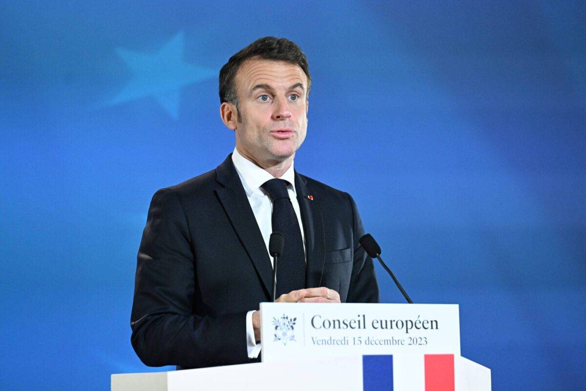 French President Emmanuel Macron in Brussels, Belgium on December 15, 2023 [Dursun Aydemir/Anadolu Agency]