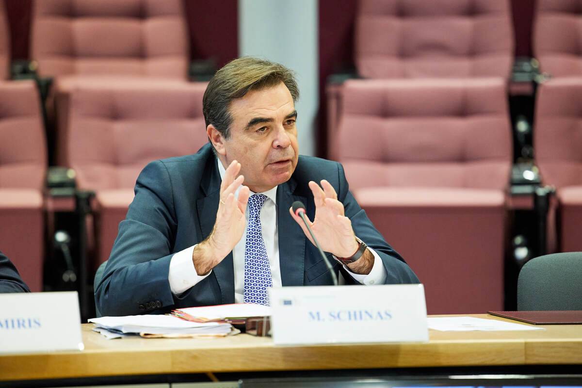 European Commission Vice President Margaritis Schinas makes a speech as he attends the meeting titled "The situation in the Middle East and its impact on the European Union" in Brussels, Belgium on December 19, 2023. [EU Comission / POOL - Anadolu Agency]