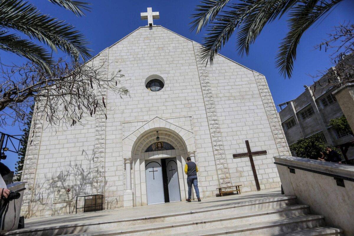 A Palestinian Christian man seen at the entrance to the