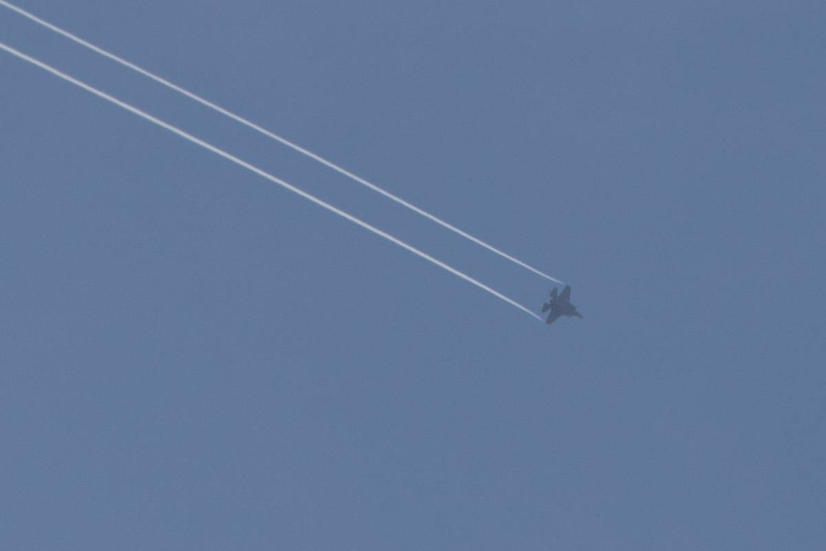 A picture taken from Israel's southern city of Sderot shows an Israeli jet fighter F-35 over the northern Gaza Strip, on October 29, 2023, amid ongoing battles between Israel and the Palestinian Hamas movement. [JACK GUEZ/AFP via Getty Images]