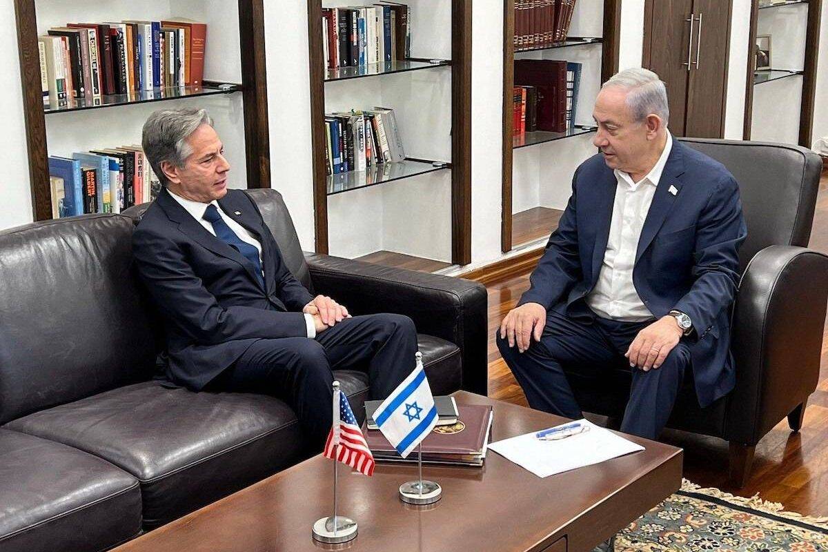 US Secretary of State Antony Blinken (L) meets with Israeli Prime Minister Benjamin Netenyahu (R) in Tel Aviv, Israel on November 03, 2023. [Amos Ben-Gershom (GPO)/Anadolu via Getty Images]