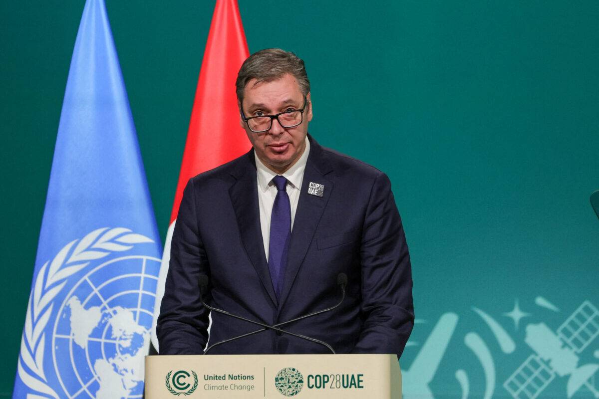 Serbia President Aleksandar Vucic speaks during the High-Level Segment for Heads of State and Government session at the United Nations climate summit in Dubai on December 1, 2023 [GIUSEPPE CACACE/AFP via Getty Images]