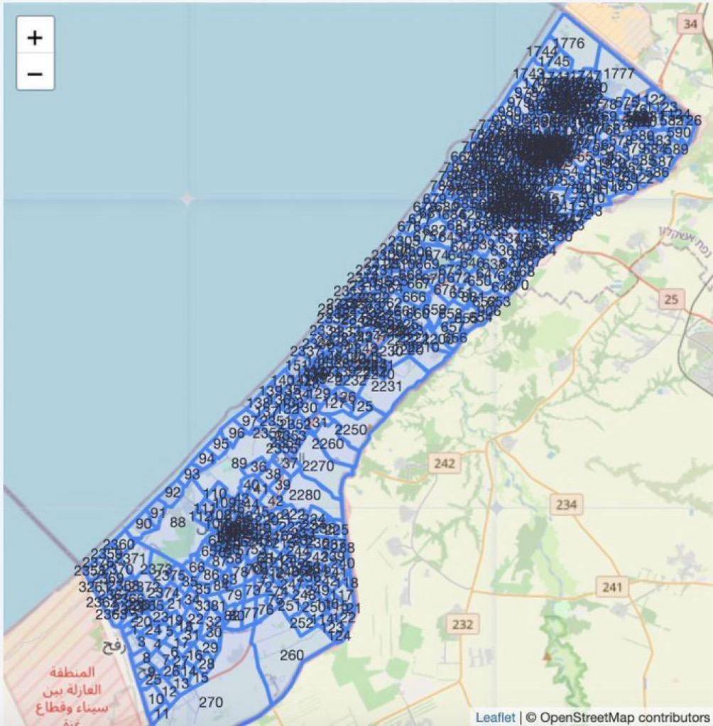 Israel published a map that showed the Gaza Strip divided into thousands of small blocks, claiming that they would instruct residents to flee to 'a safe block' if they wanted to bomb another.
