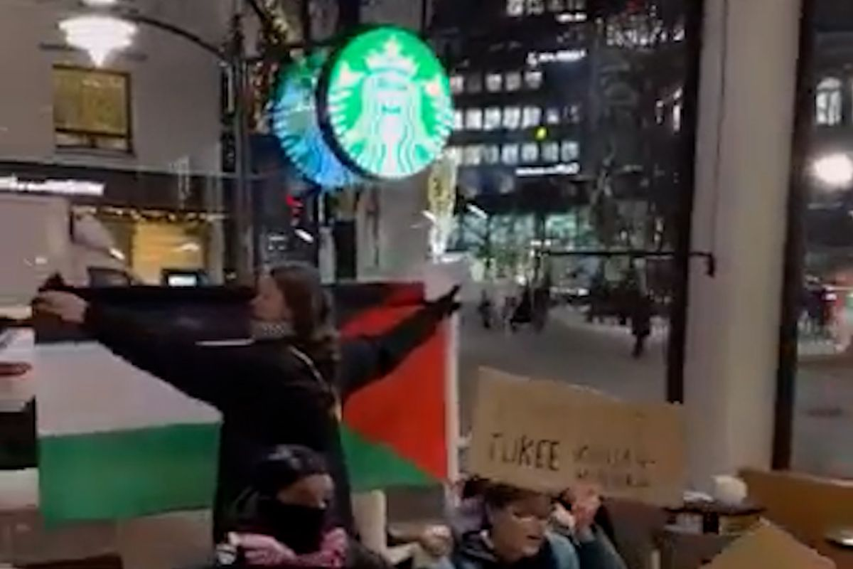 Finnish activists stage sit-in protest condemning Starbucks' ties to Israel