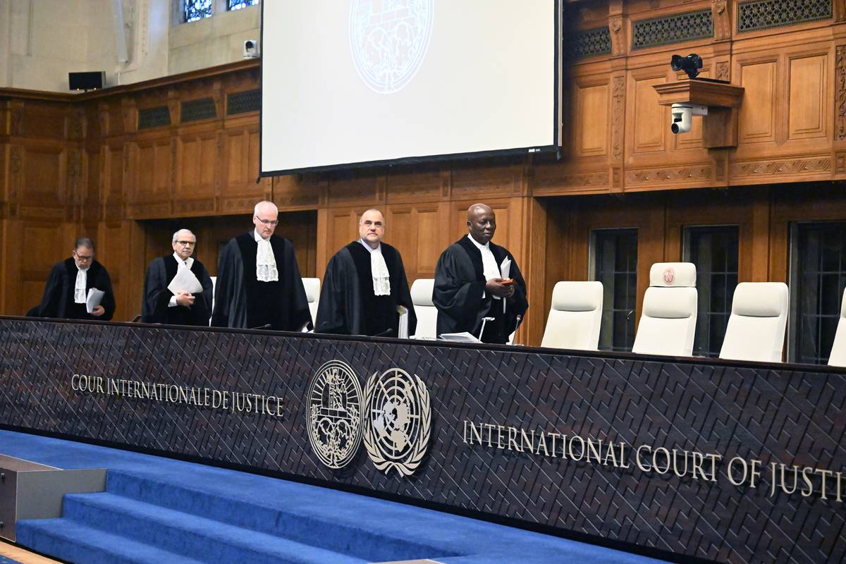Judges take their seats prior to the hearing of Israel's defense at the International Court of Justice (ICJ) against South Africa’s genocide case in Gaza against Israel on January 12, 2024, in the Hague, Netherlands. [Dursun Aydemir - Anadolu Agency]