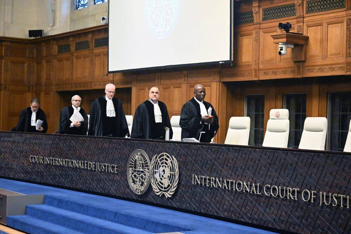 Judges take their seats prior to the hearing of Israel's defense at the International Court of Justice (ICJ) against South Africa’s genocide case in Gaza against Israel, in the Hague, Netherlands on January 12, 2024 [Dursun Aydemir/Anadolu Agency]