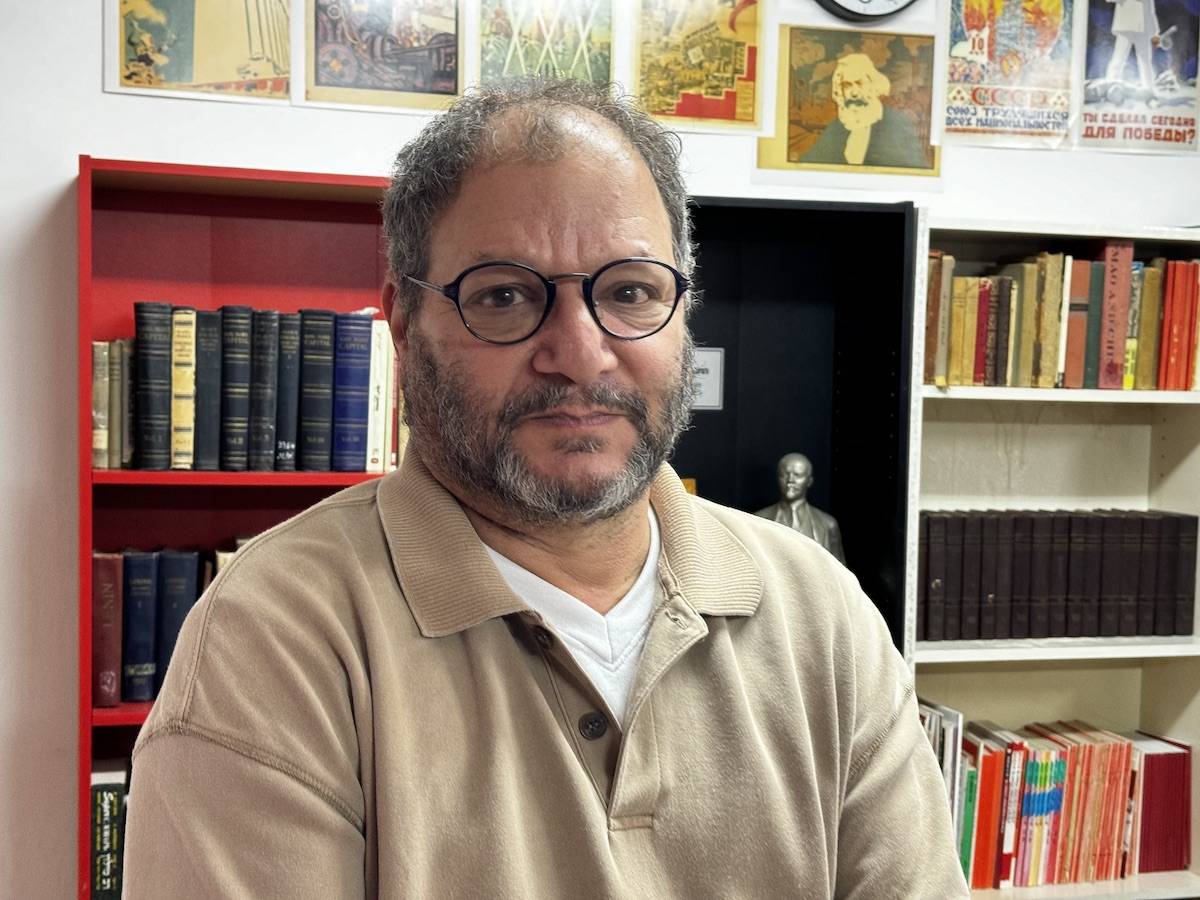 Lawmaker from the Arab-majority Hadas-Ta’al party and a Knesset member, Ofer Cassif speaks during an exclusive interview in his office in West Jerusalem on January 12, 2024. [Arif Kayacan - Anadolu Agency]