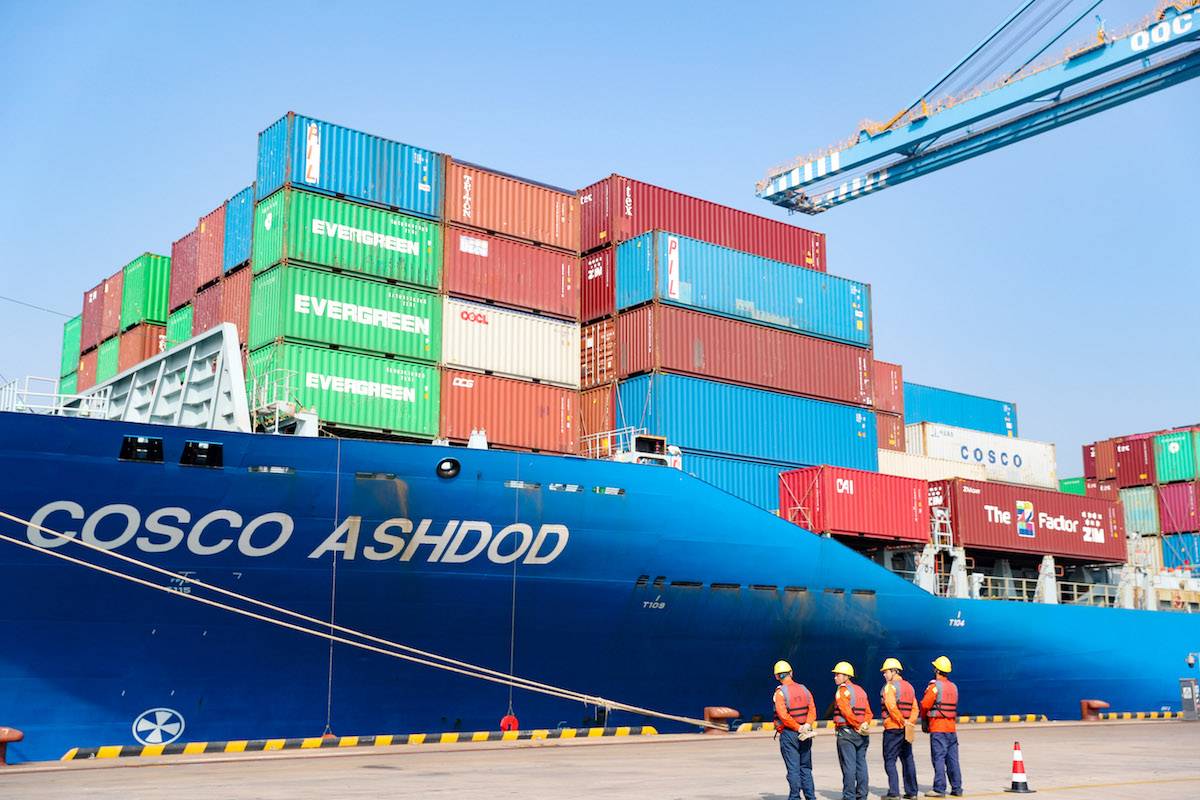 The "COSCO ASHDOD" ship is about to leave its berth at the fully automated terminal of Qingdao Port in Shandong province, China, Nov 1, 2023. [CFOTO/Future Publishing via Getty Images]