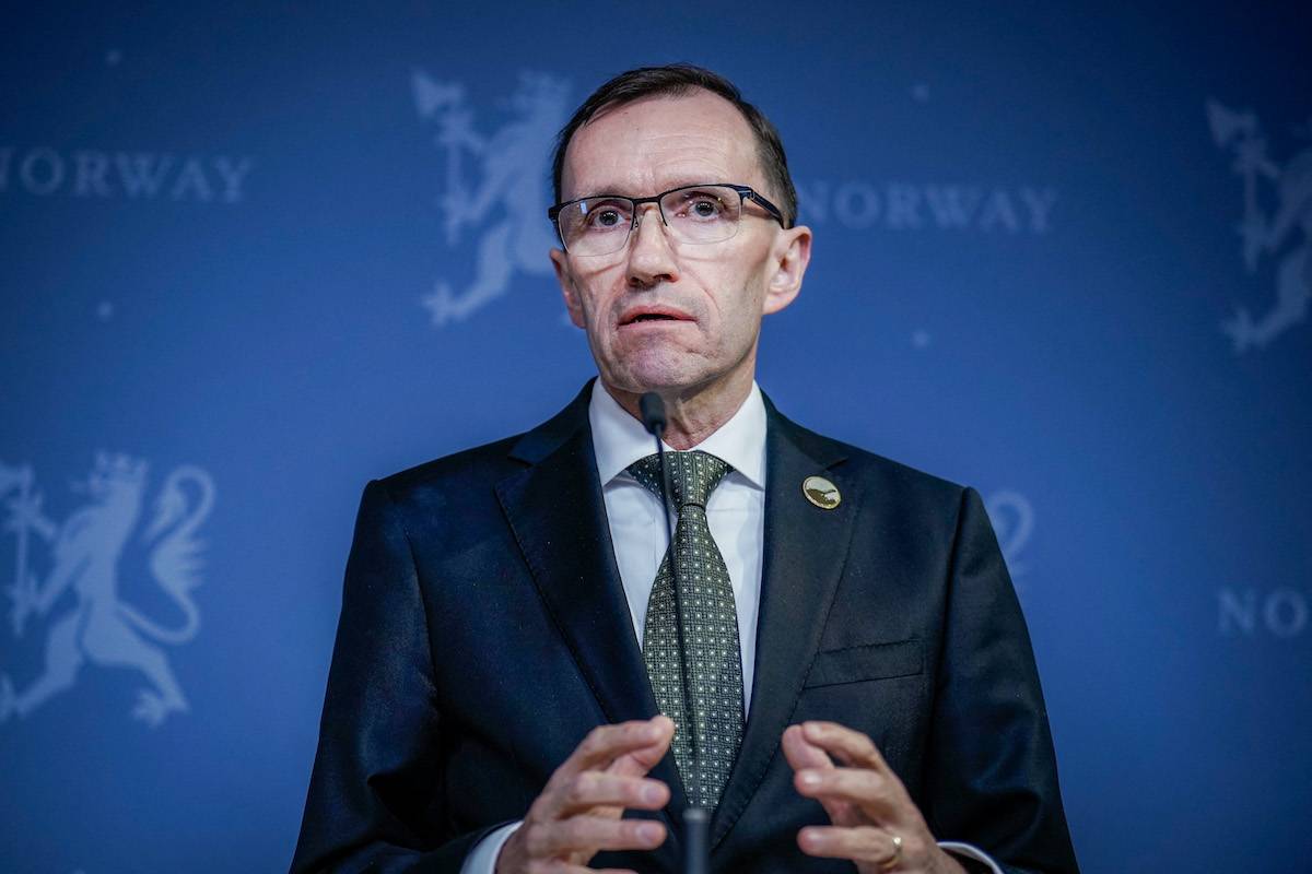Norway's Foreign Minister Espen Barth Eide speaks during a press conference following a meeting of foreign ministers from 14 countries from the Middle East, the Nordics and the Benelux on the situation in the Gaza Strip, on December 15, 2023 in Oslo, Norway. [STIAN LYSBERG SOLUM/NTB/AFP via Getty Images]