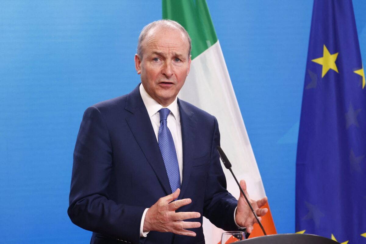 Irish Foreign minister Micheal Martin attends a joint press conference with his German counterpart at the Foreign Ministry in Berlin, on January 18, 2024. [MICHELE TANTUSSI/AFP via Getty Images]