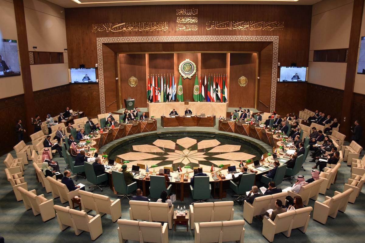 Ambassadors of the Arab League take part in an extraordinary meeting over Gaza at the organisation's headquarters in Cairo in Cairo on January 22, 2024. [AFP via Getty Images]