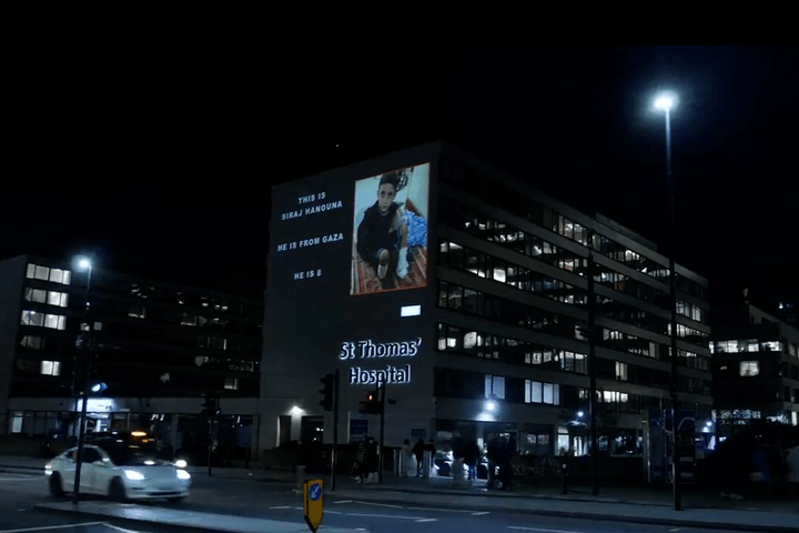 St. Thomas’ Hospital in London displays images of child victims from Gaza