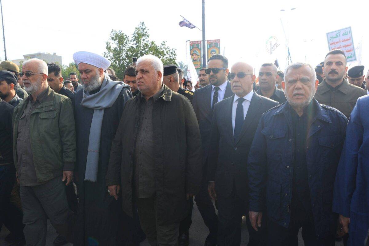 The funeral ceremony of Popular Mobilization Forces (PMF, Hashd al-Shaabi) militia who were killed in the US air strike on the Al-Qaim district of the Al-Anbar province, is held on February 04, 2024 in Baghdad, Iraq [Murtadha Al-Sudani - Anadolu Agency]