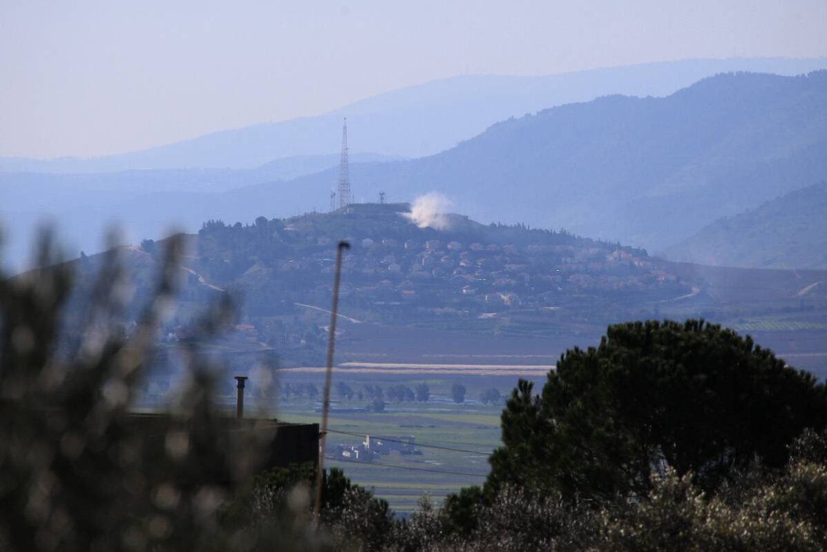 Smoke rises from the targeted area as a result of the Israeli army's attacks on Hezbollah targets in the town of Khiyam of Nabatieh Governorate in southern Lebanon on February 08, 2024. [Ramiz Dallah - Anadolu Agency]