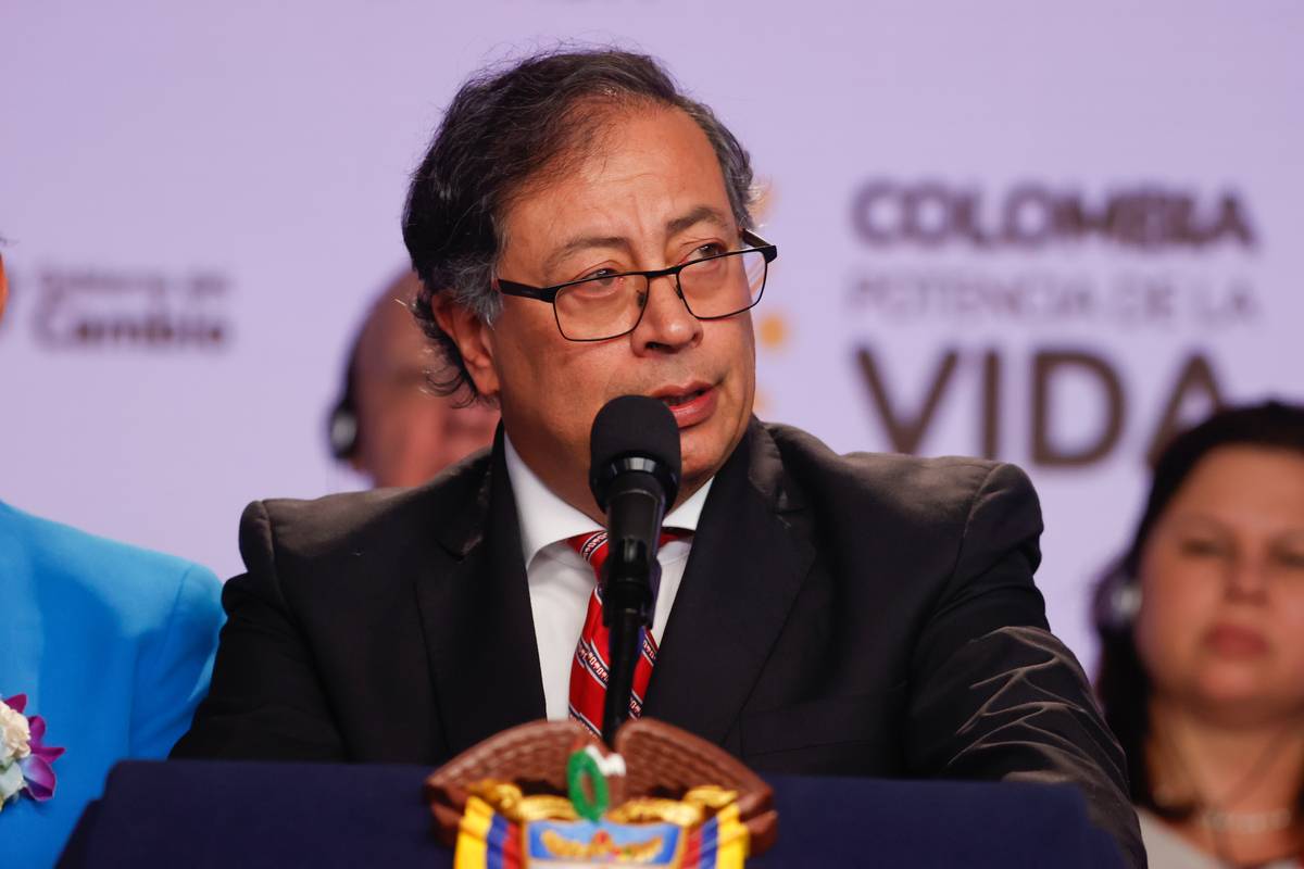 Colombian President, Gustavo Petro, speaks as United Nations Security Council visits Bogota, Colombia on February 8, 2024. [Juancho Torres - Anadolu Agency]