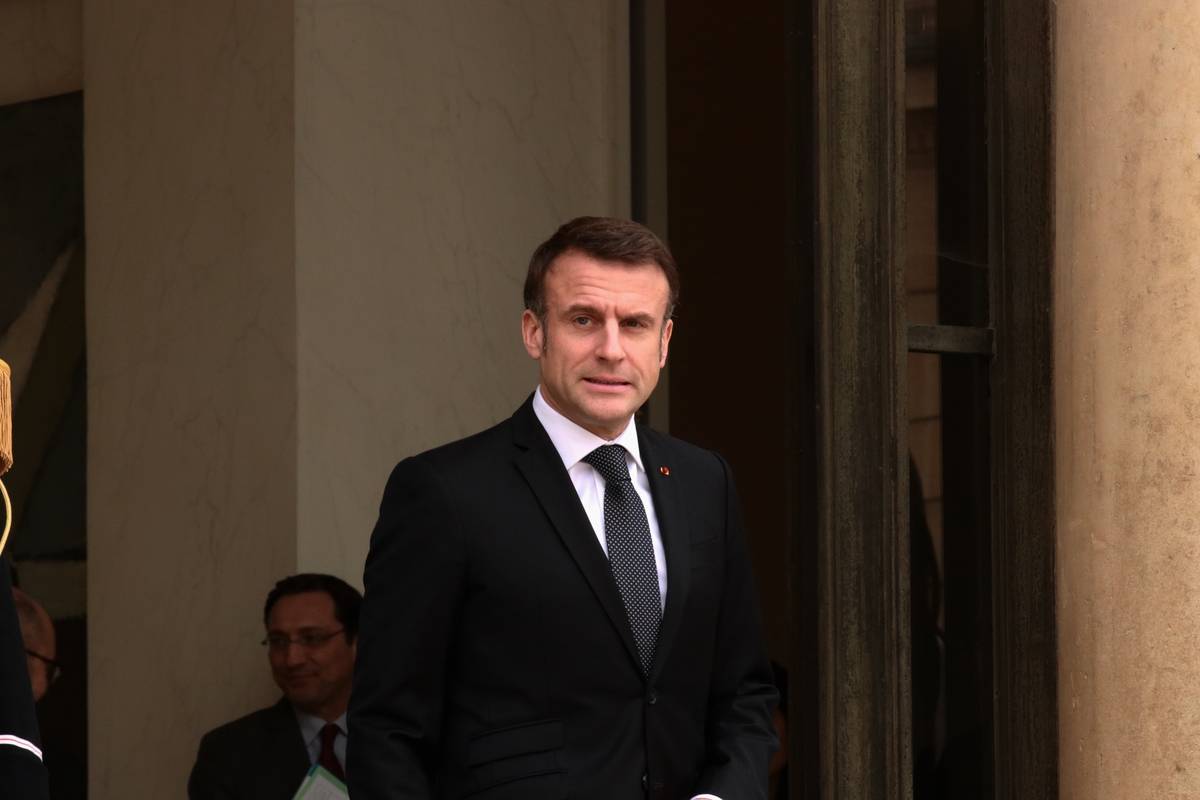 French President Emmanuel Macron at the Elysee Palace in Paris, France on February 12, 2024 [Ümit Dönmez/Anadolu Agency]