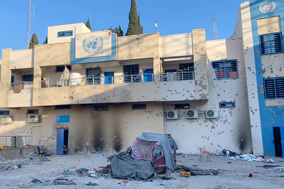 A view of destruction at UNRWA headquarters, which provides aid to millions of Palestinians and works under the United Nations, is targeted by Israel in Gaza City, Gaza on February 11, 2024. [Karam Hassan - Anadolu Agency]