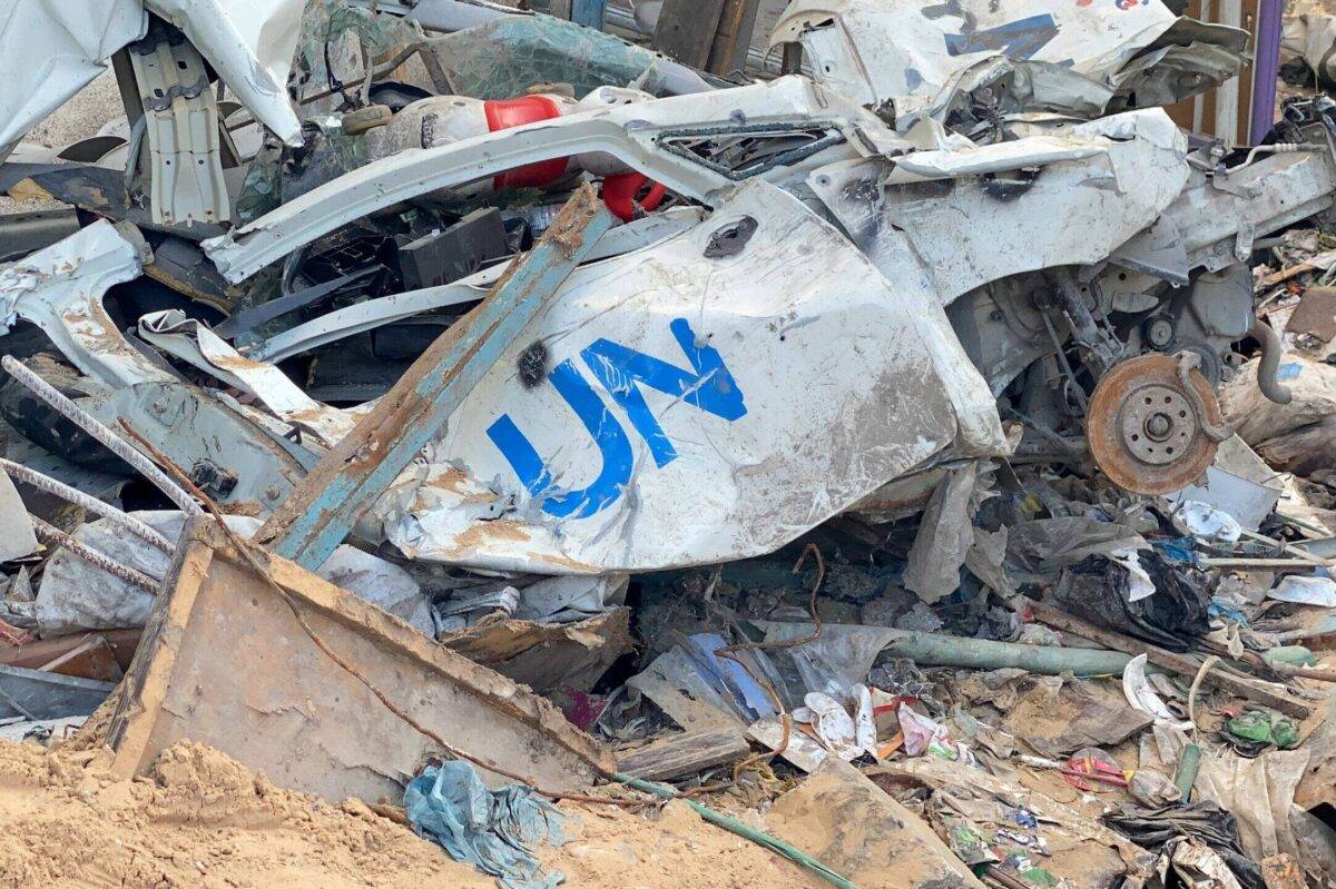 A view of destruction at UNRWA headquarters, which provides aid to millions of Palestinians and works under the United Nations, is targeted by Israel in Gaza City, Gaza on 11 February, 2024 [Karam Hassan/Anadolu Agency]