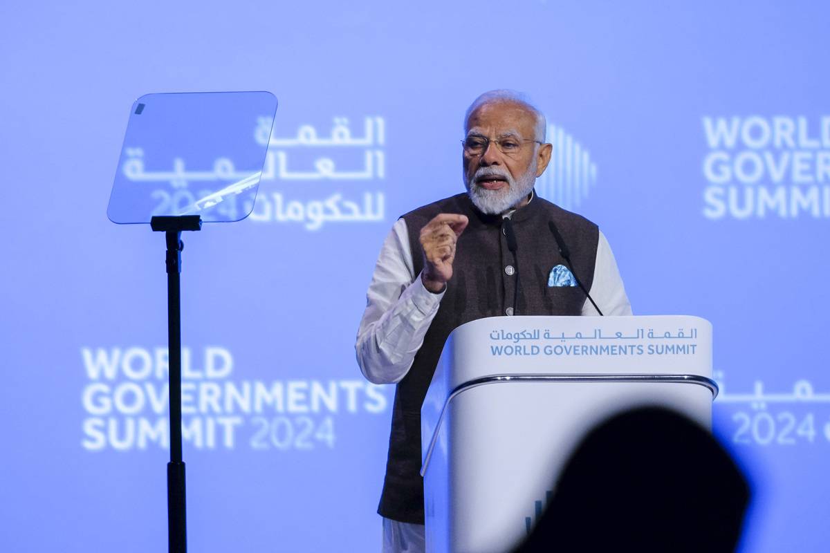 Indian Prime Minister Narendra Modi speaks during the World Governments Summit 2024 in Dubai, United Arab Emirates on February 14, 2024. [Waleed Zein - Anadolu Agency]