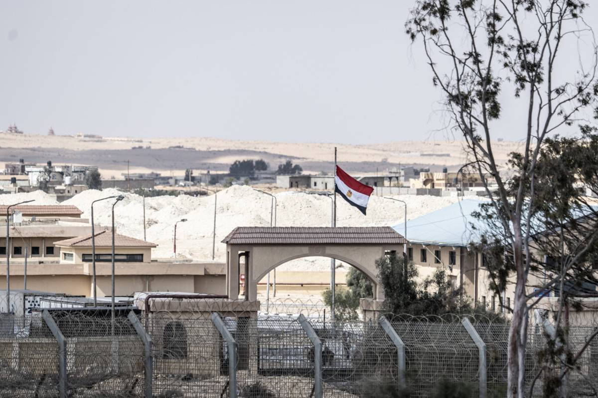 A general view of Nitzana border crossing where activist Jewish settler group gathers to prevent humanitarian aid, sent to Gaza, in Nitzana, Israel on February 14, 2024. [Mostafa Alkharouf - Anadolu Agency]