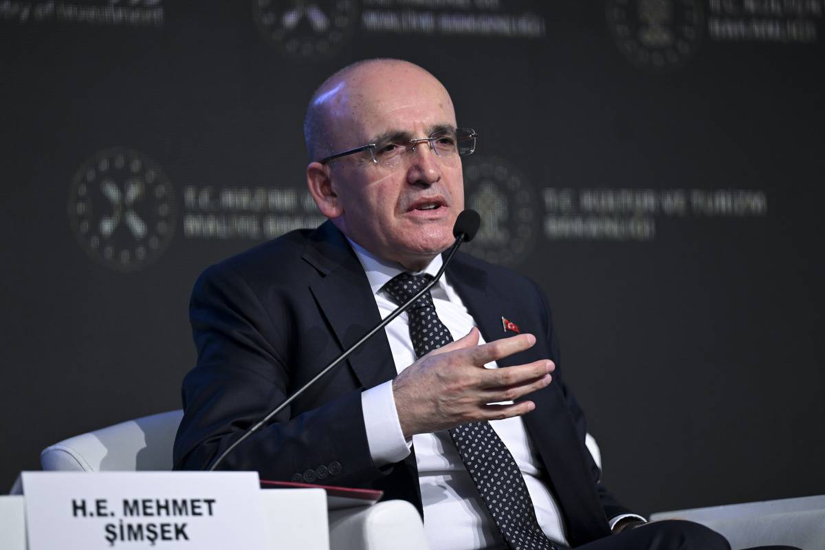 Turkish Treasury and Finance Minister Mehmet Simsek in Istanbul, Turkiye on February 16, 2024. [Arif Hüdaverdi Yaman - Anadolu Agency]