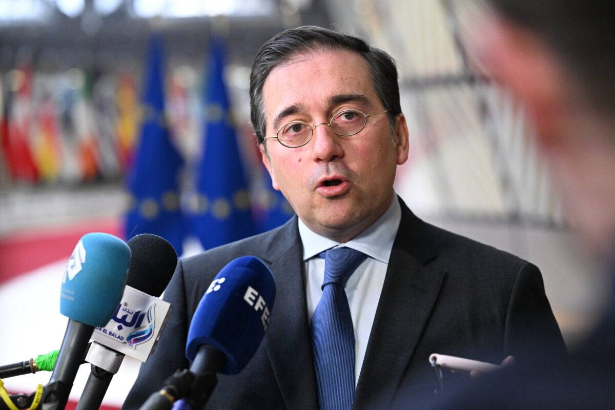 Spanish Foreign Minister Jose Manuel Albares attends the meeting of EU Foreign Ministers at the EU Council headquarter in Brussels, Belgium on 19 February, 2024 [Dursun Aydemir/Anadolu Agency]