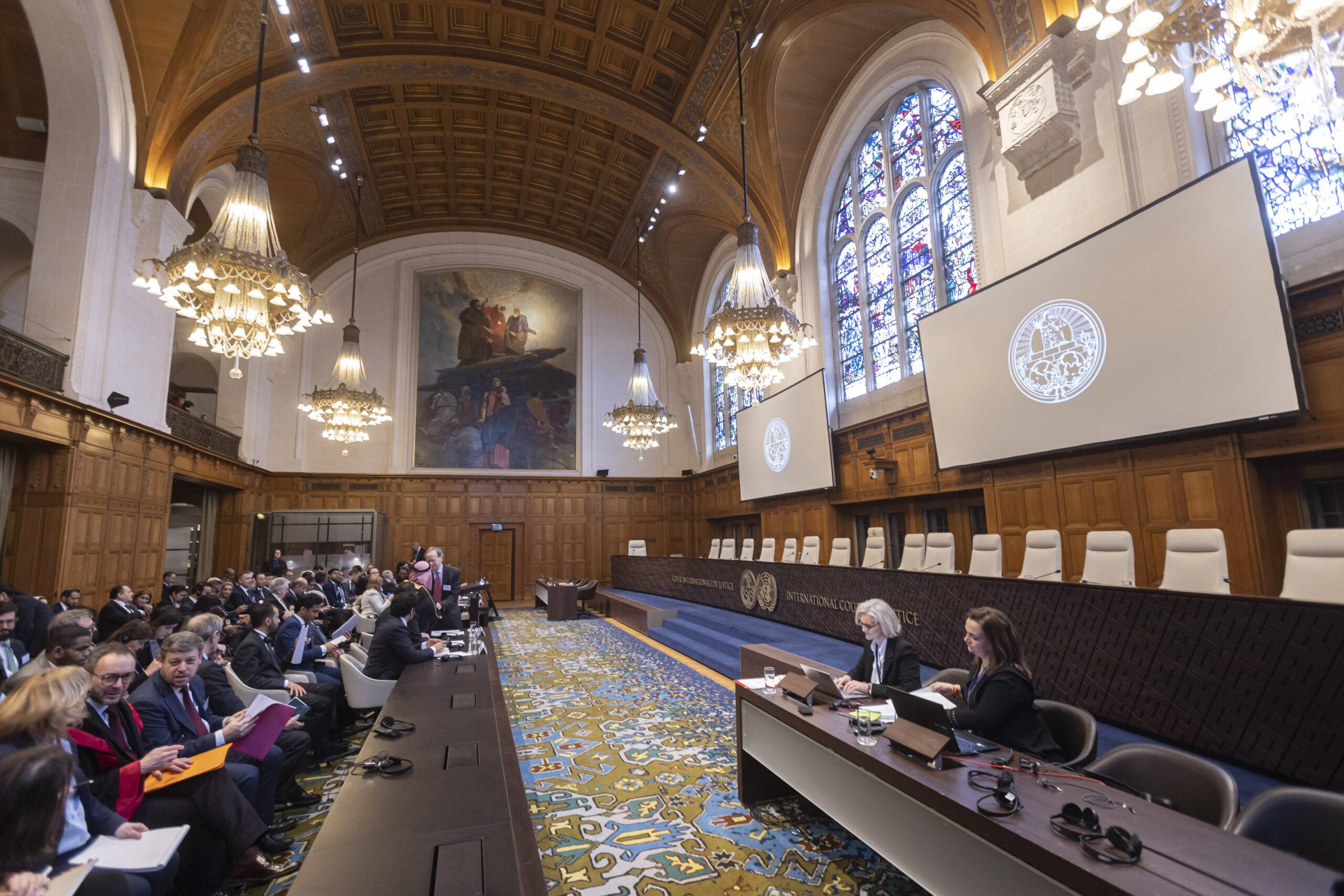 A general view of the International Court of Justice (ICJ) building as the hearings on the advisory proceedings of the legal consequences of Israel's practices in the Palestinian territories continue with interventions from the delegations in The Hague, Netherlands on February 20, 2024 [Nikos Oikonomou - Anadolu Agency]