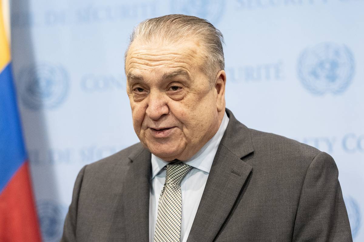 Amar Bendjama, Permanent Representative of the People's Democratic Republic of Algeria speaks during ceremony of flags installation for Security Council at UN Headquarters. [Photo by Lev Radin/Pacific Press/LightRocket via Getty Images]