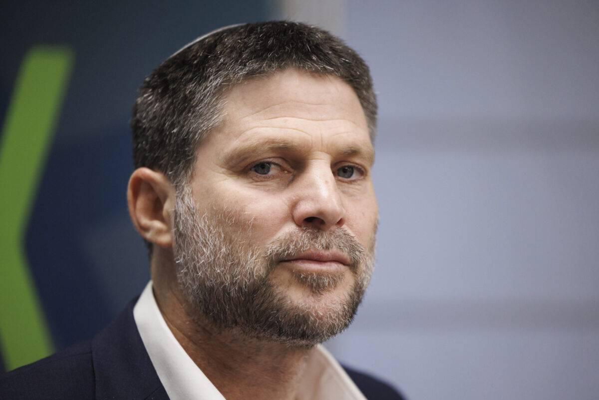 Bezalel Smotrich, Israel's finance minister, during a news conference at the Knesset in Jerusalem, Israel, on Monday, Feb. 5, 2024. [Photographer: Kobi Wolf/Bloomberg via Getty Images]