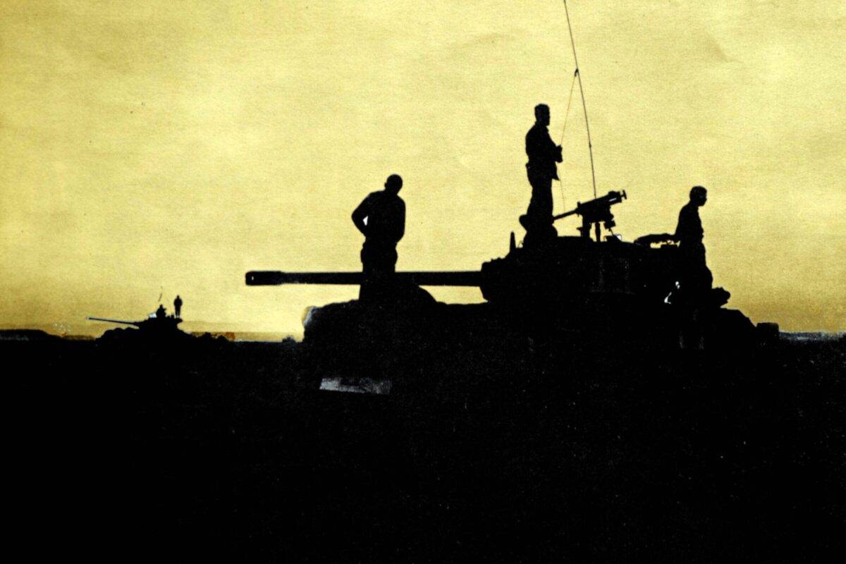 Israeli army tank in action in the Sinai Peninsula during the Six Day War 1967.